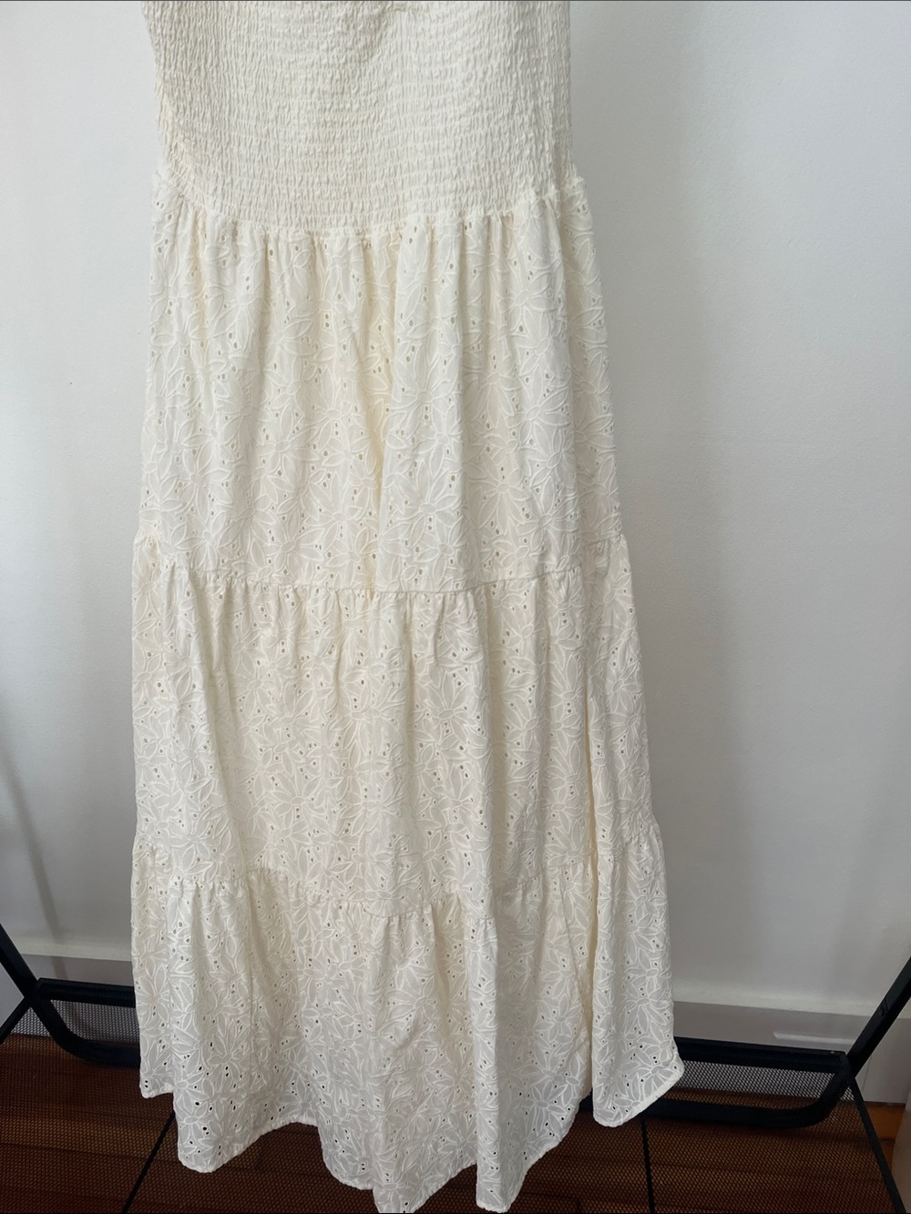 Madewell Eyelet Lucie Tie-Strap Tiered Midi Dress in Cream White - Picture 6 of 8